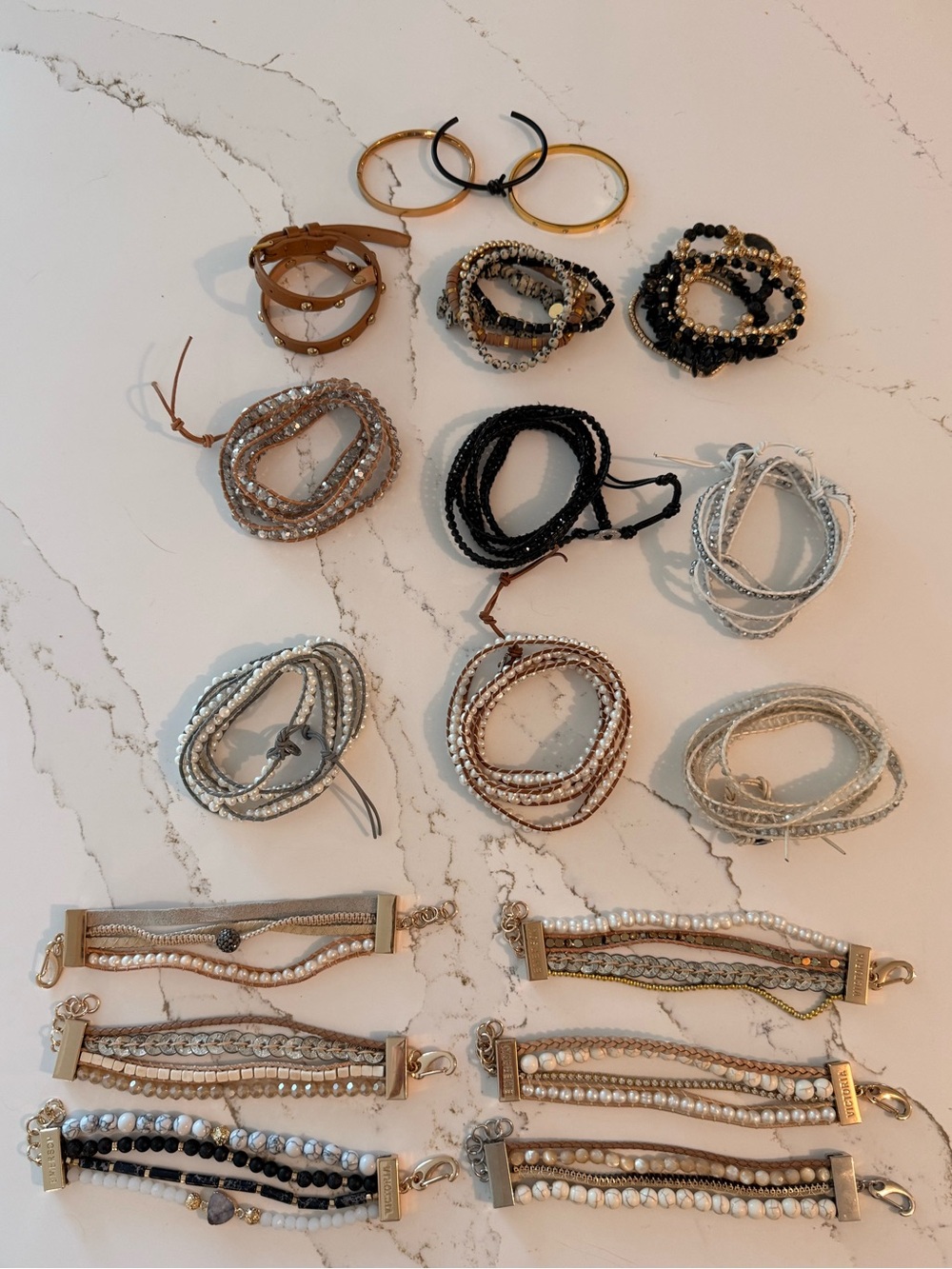 Victoria Emerson Mixed Neutral and Black Multi-Row Bracelet Set